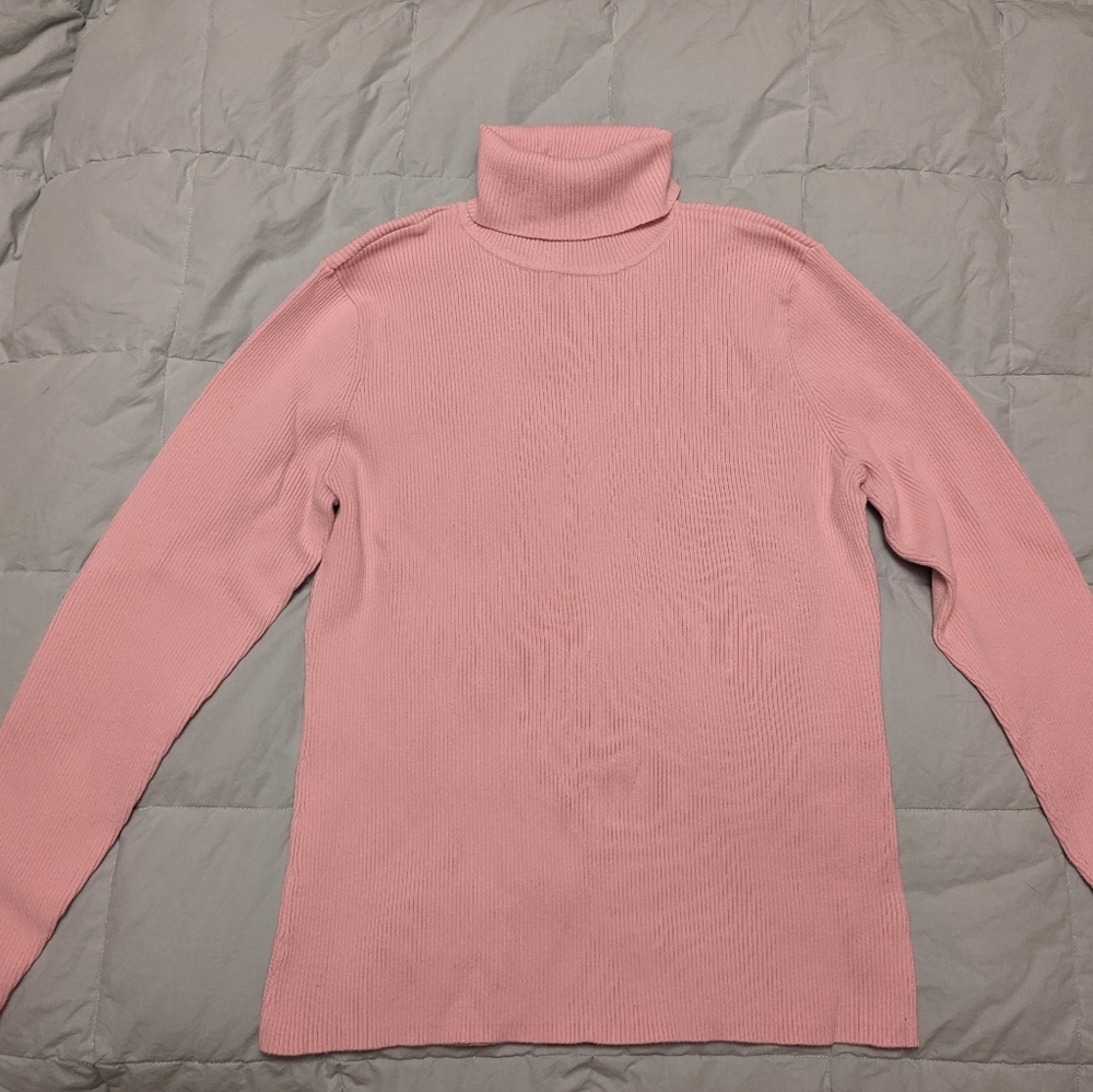 Liz Claiborne Turtleneck Sweater Ribbed Knit Soft Pink Women's XL Winter